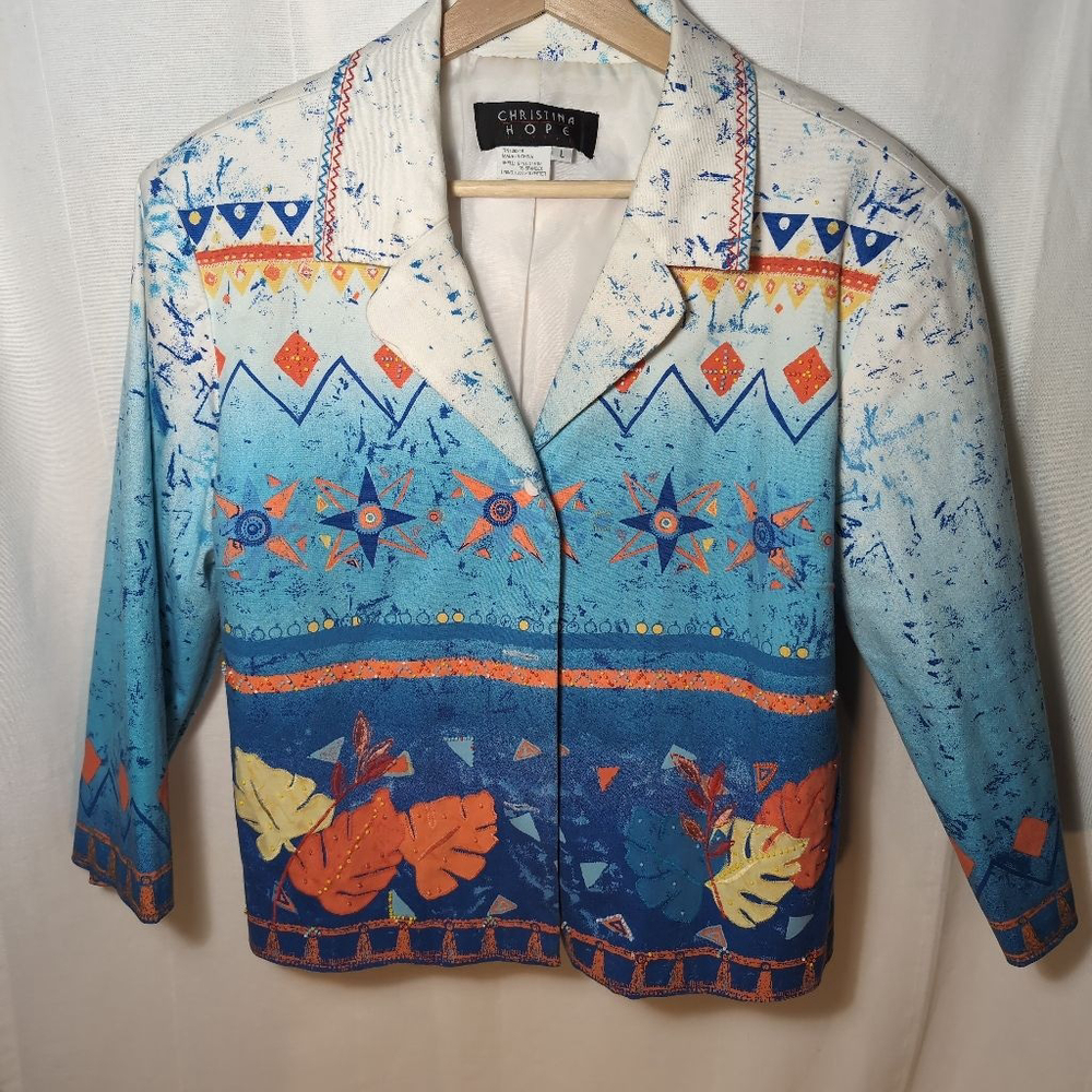 Christina Hope Indigenous Graphics Blazer, beaded, embroidered. Size Large